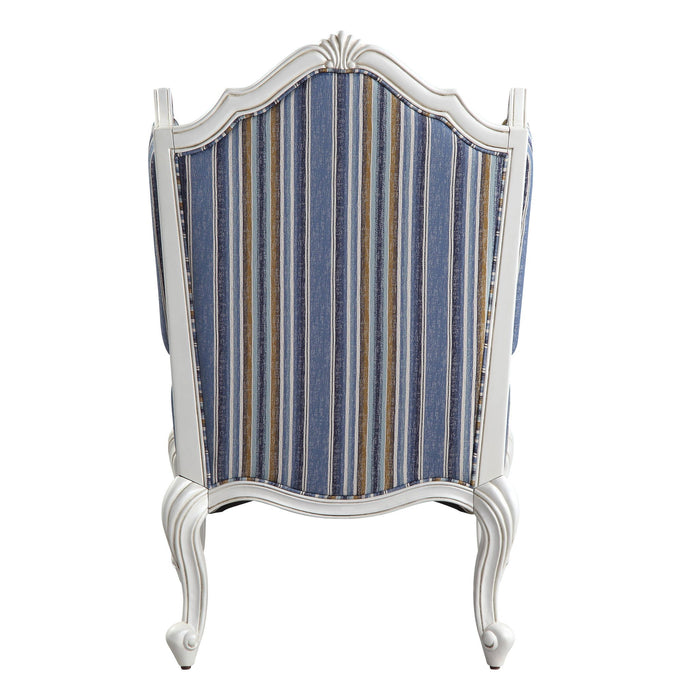 Fabric Striped Wingback Chair - Blue White / Brown