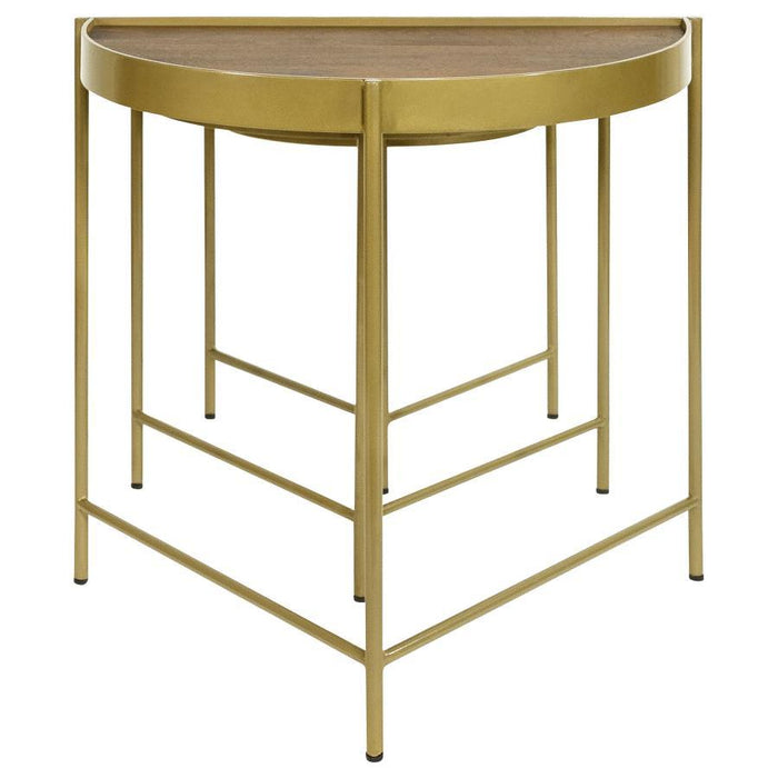 Tristen - 3 Piece Demilune Nesting Table With Recessed Top - Brown And Gold - Simple Home Plus