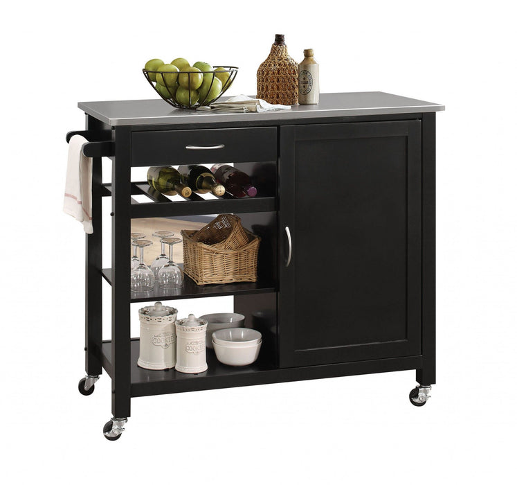 Stainless Kitchen Island - Steel / Black