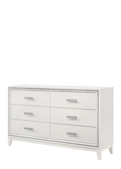 Wood Six Drawer Double Dresser - White