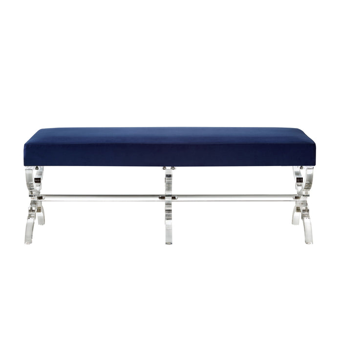 Velvet Upholstered Bench - Navy Blue / Clear