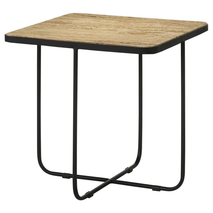 Elyna - Square Accent Table - Travertine And Black - Simple Home Plus