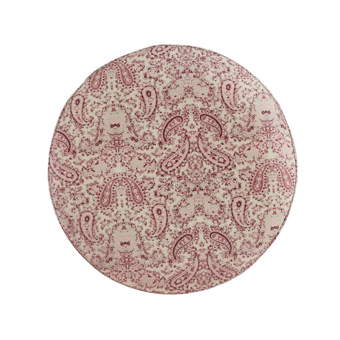 Linen Round Floral Ottoman - Red