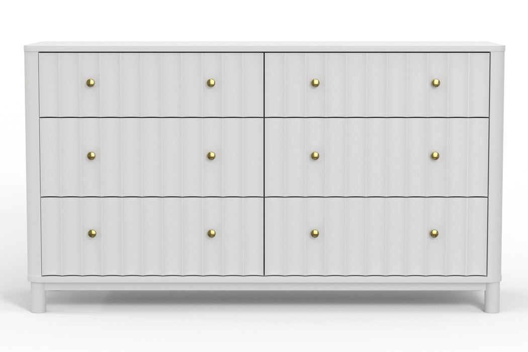 Solid Wood Six Drawer, Double Dresser - White