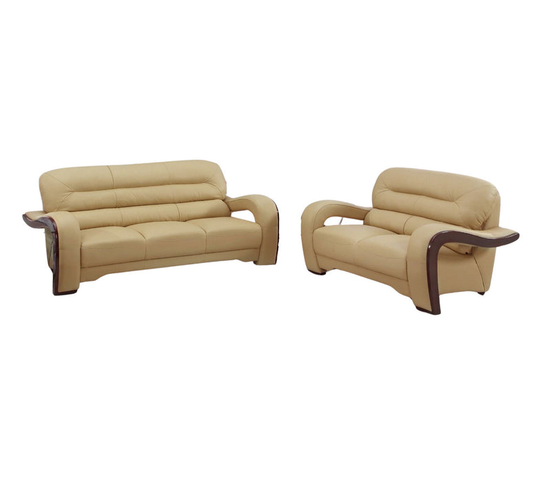 2 Piece Indoor Genuine Leather Five Person Seating Set - Beige