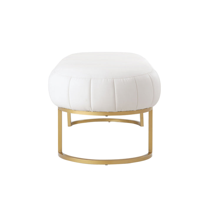 Upholstered Faux Leather Bench - Gold / White