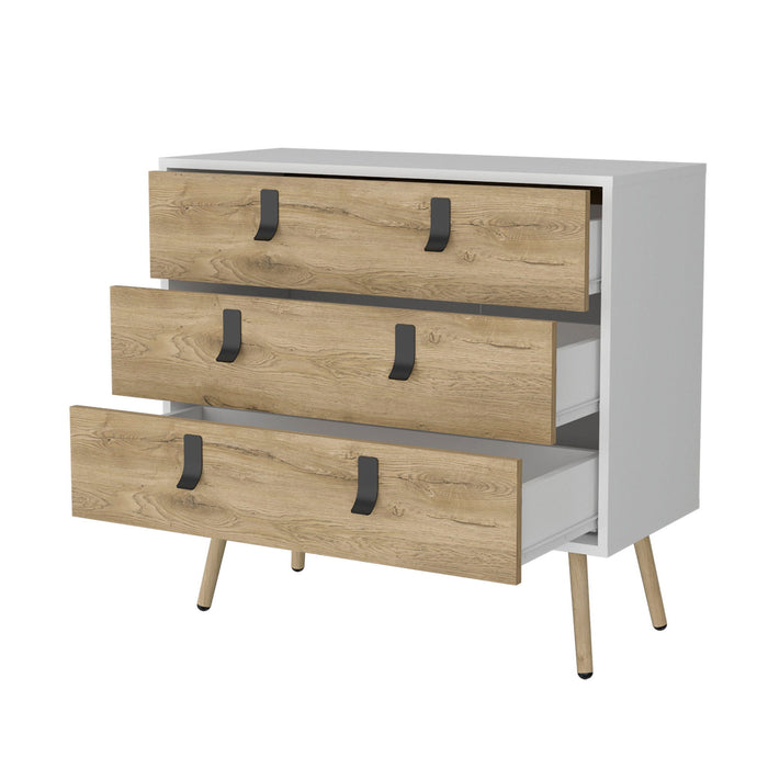 Three Drawer Dresser - White / Natural