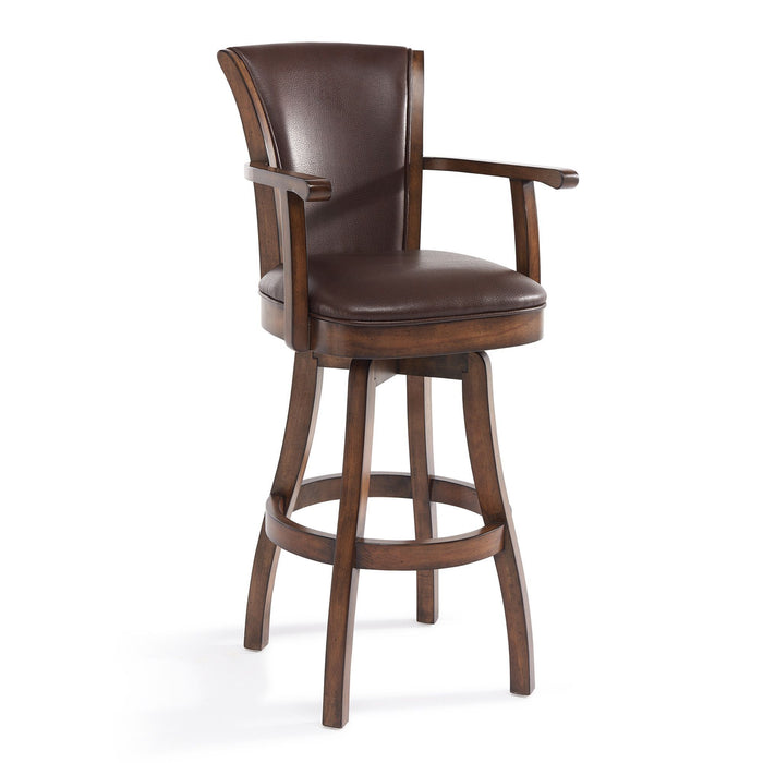 Faux Leather And Solid Wood Swivel Bar Height Chair 45" - Warm Brown
