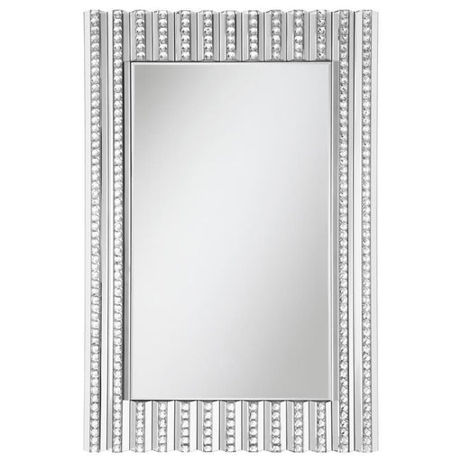 Aideen - Rectangular Wall Mirror With Vertical Stripes Of Faux Crystals - Silver - Simple Home Plus