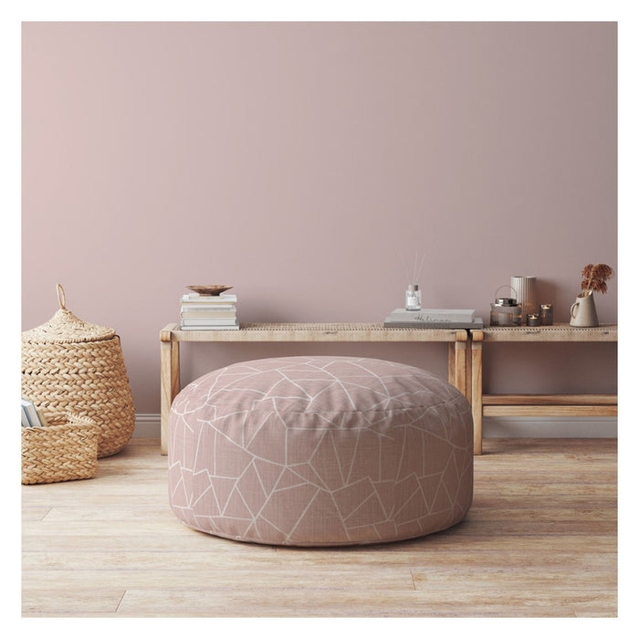 Canvas Round Geometric Pouf Cover - Pink