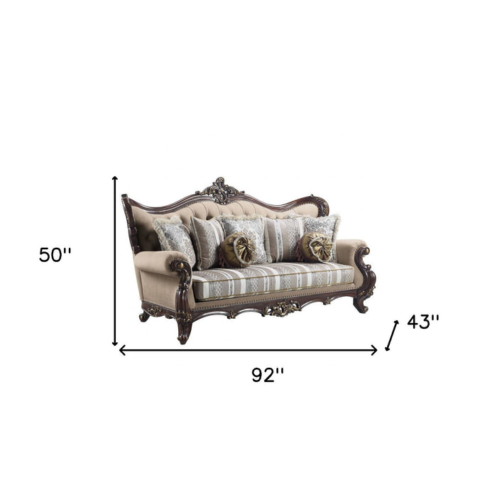 Linen Damask Sofa And Toss Pillows - Brown