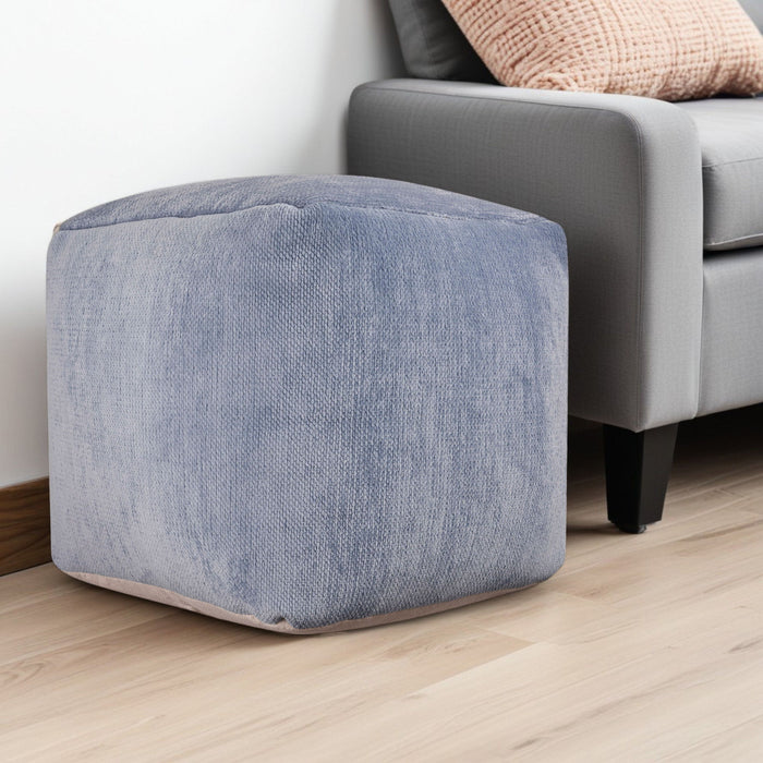 Chenille Cube Pouf Ottoman - Blue