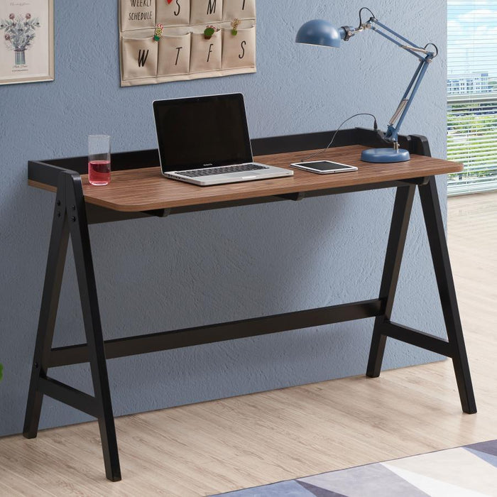 Raul - Writing Desk With USB Ports - Walnut And Black - Simple Home Plus