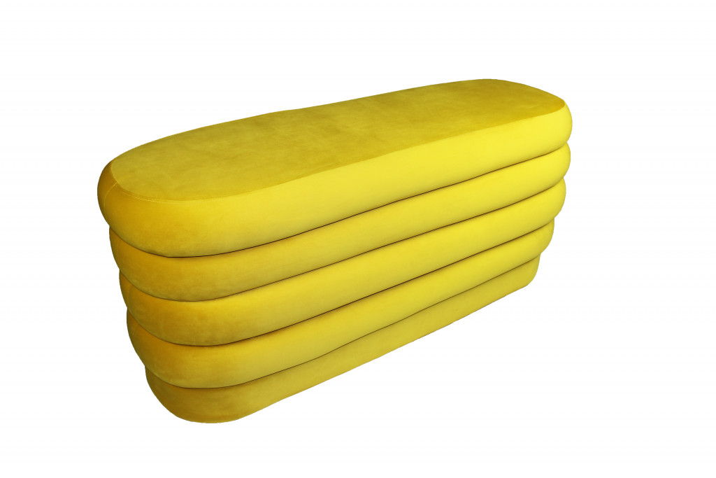 Velvet Tufted Oval Ottoman - Yellow