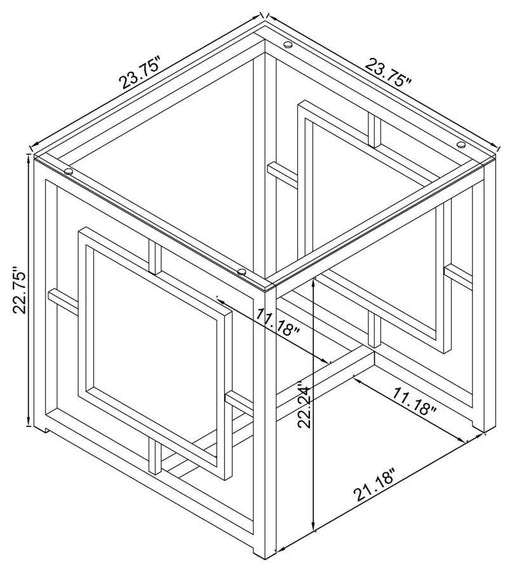 Merced - Square Tempered Glass Top End Table - Nickel - Simple Home Plus