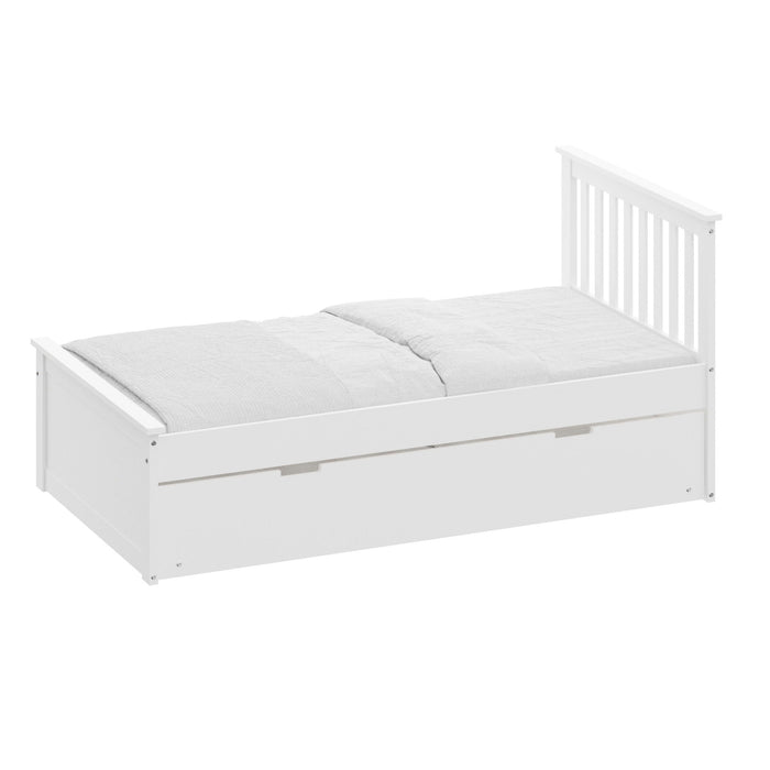 Solid Wood Twin Bed With Pull Out Trundle - White