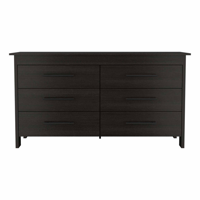 Six Drawer Wooden Double Dresser - Black