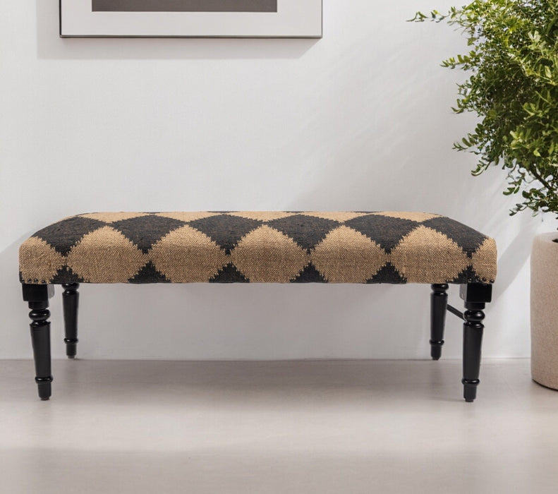 Leg Checkered Upholstered Bench - Tan / Black Black