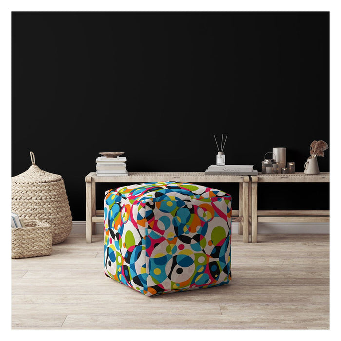 Cotton Patchwork Pouf Ottoman - Green / White