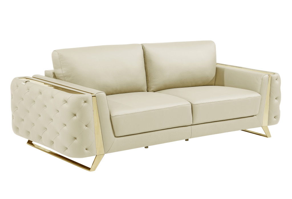 2 Piece Seating Set Indoor Five Person Italian Leather - Beige