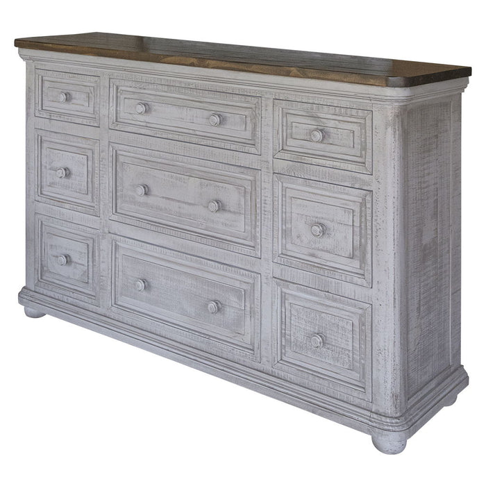 Solid Wood Nine Drawer Triple Dresser - Gray