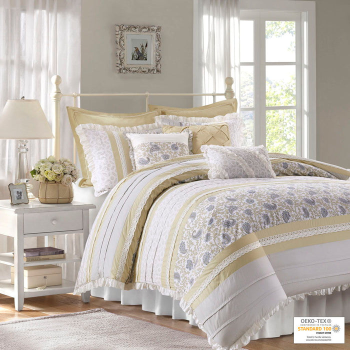 Dawn - Queen - 9 Piece Comforter Set - Yellow