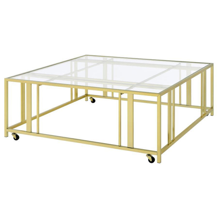 Adri - Square Glass Top Coffee Table With Casters