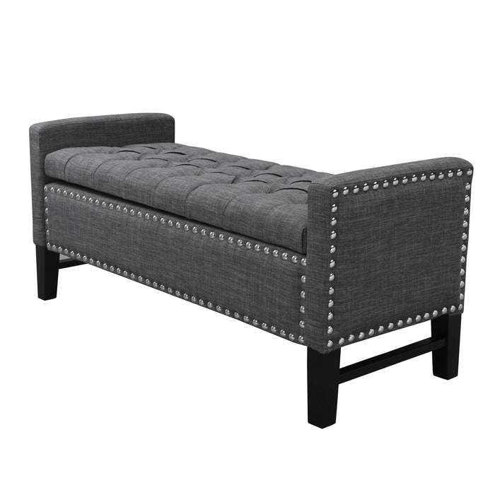 And Black Upholstered Linen Bench With Flip Top, Shoe Storage - Dark Slate Gray