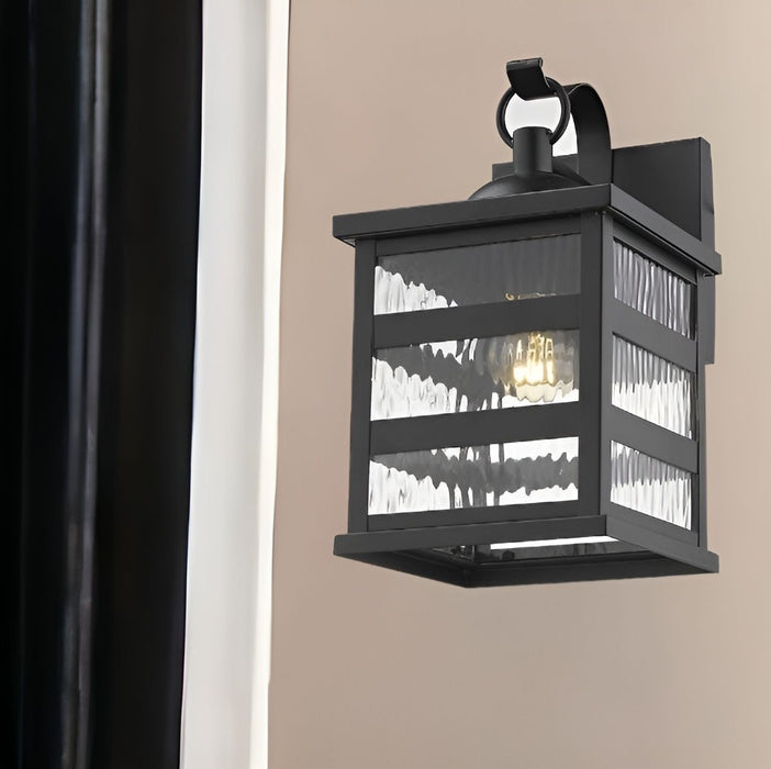 Glass Panel Outdoor Hanging Light - Matte Black