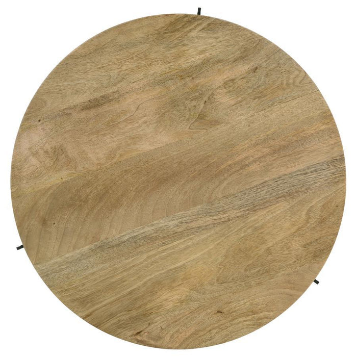 Pilar - Round Solid Wood Top Coffee Table - Natural And Black - Simple Home Plus