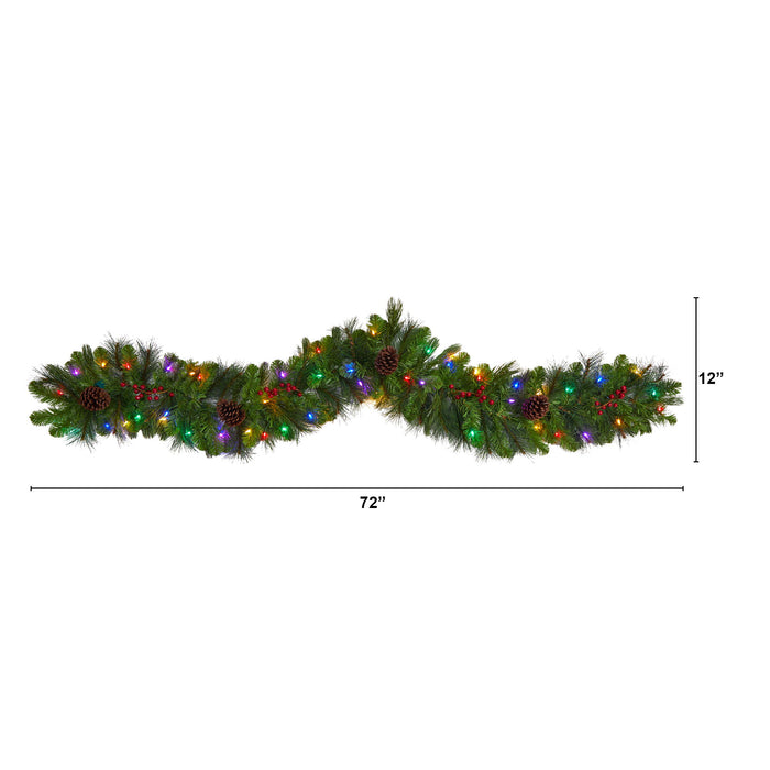 6' Pinecones and Berries Xmas Garland w/50 Multicolored LEDs