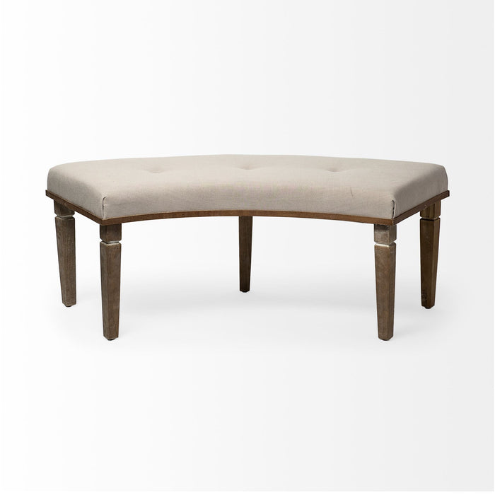 Upholstered Polyester Blend Bench - Beige / Brown