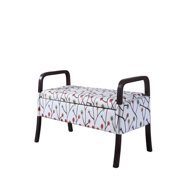 Upholstered Polyester Floral Entryway Bench With Flip Top - Dark Brown / Blue