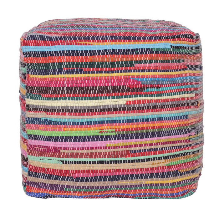 Cotton Cube Striped Pouf Ottoman - Red