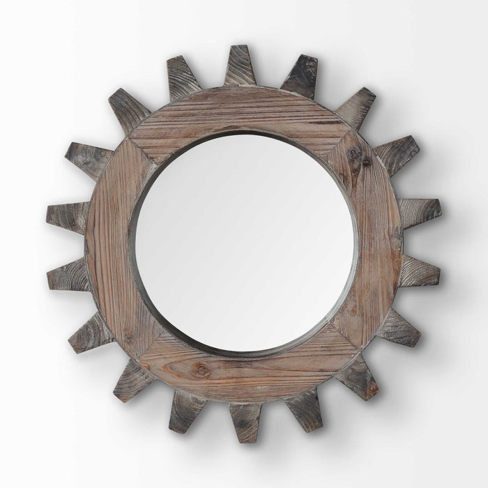 Cog 17" Round Wood Frame Wall Mirror - Natural