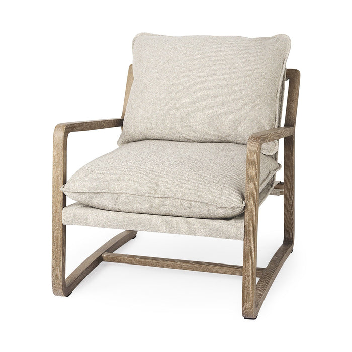 Wood Brown Fabric Lounge Chair - Beige