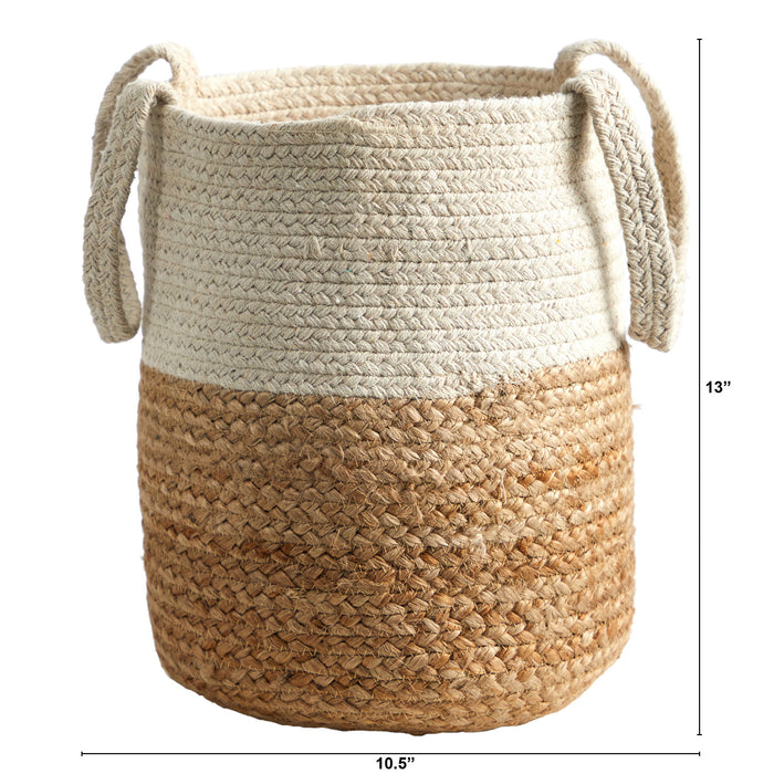 12.5" Handmade Natural Jute and Cotton Basket