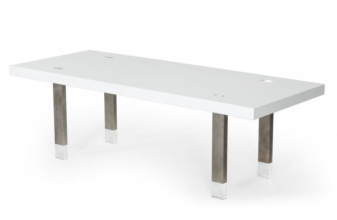 Metal Rectangular And Stainless Steel Dining Table - White / Gun