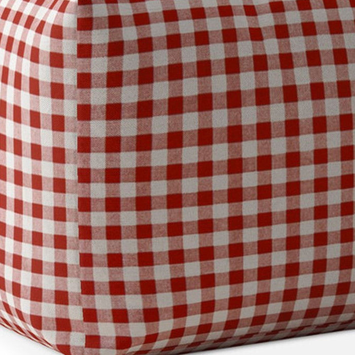 Cotton Gingham Pouf Cover - Red / White