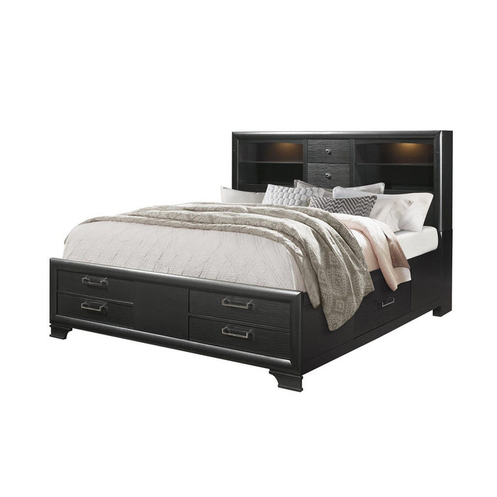 Solid Wood King Eight Drawers Bed - Gray