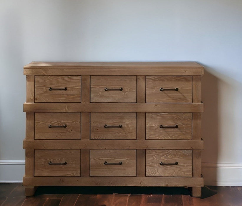 Solid Wood 9 Drawer Triple Dresser - Brown