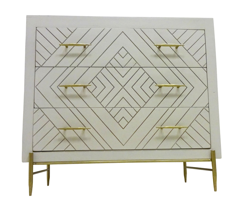 Solid Wood Three Drawer Dresser - Ivory