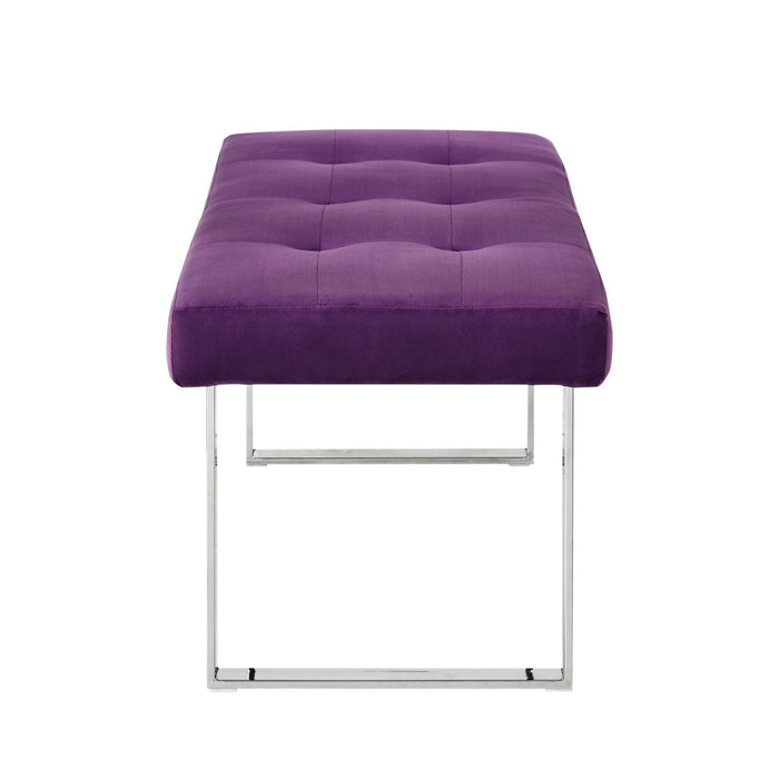 Upholstered Velvet Bench - Purple / Silver