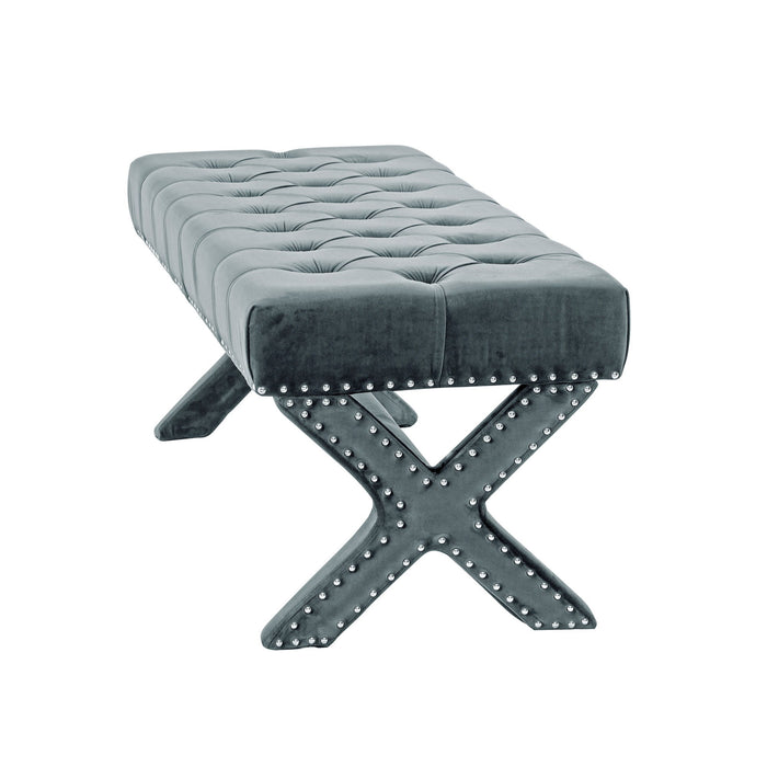 Upholstered Velvet Bench - Slate Blue