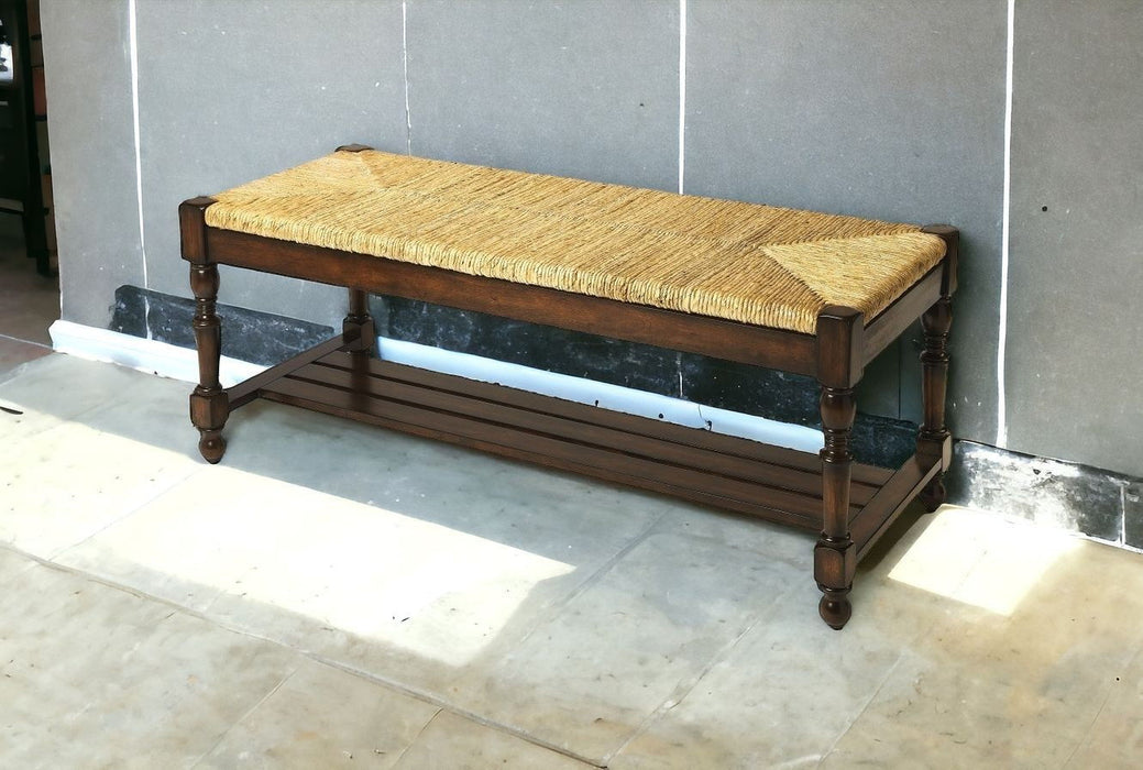 Distressed Wicker Bench - Natural / Brown