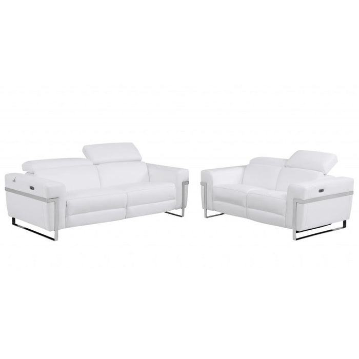 2 Piece Italian Leather Five Person Indoor Seating Set - White