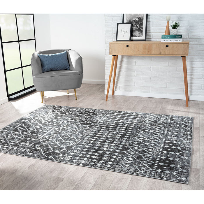 Hannah - Moroccan Global Woven 5' x 7' Area Rug - Charcoal