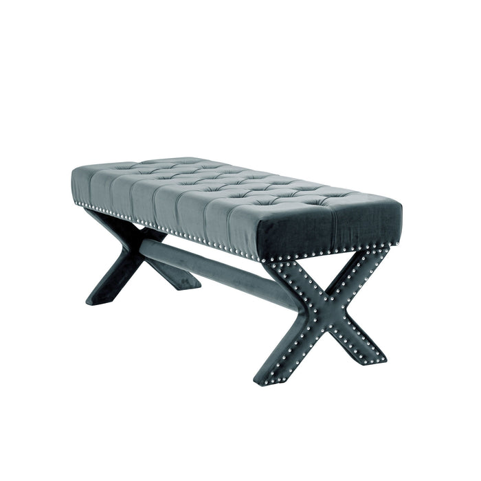 Upholstered Velvet Bench - Slate Blue