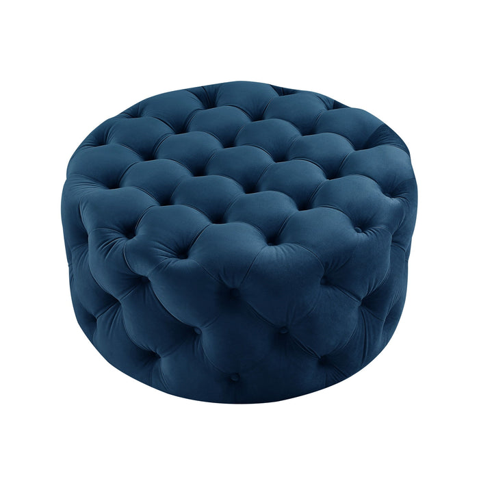 Velvet Rolling Tufted Round Cocktail Ottoman - Navy Blue