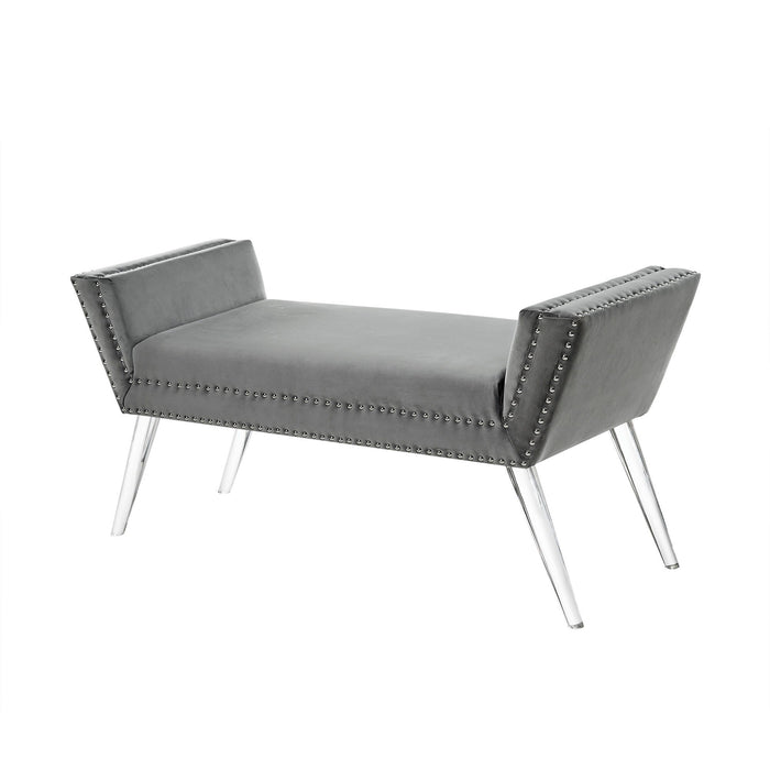 Upholstered Velvet Bench - Gray / Clear